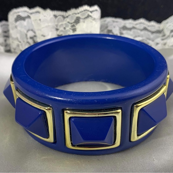 Vintage Blue and Gold bangle wide Bracelet - Picture 2 of 2